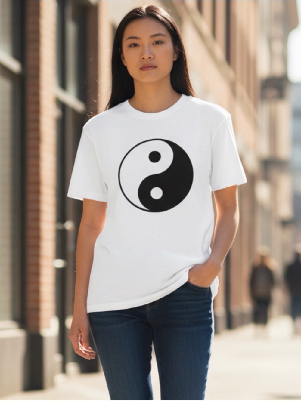 Oriental Yin Yang Chinese Graphic Unisex T-Shirt White Short Sleeve Size M